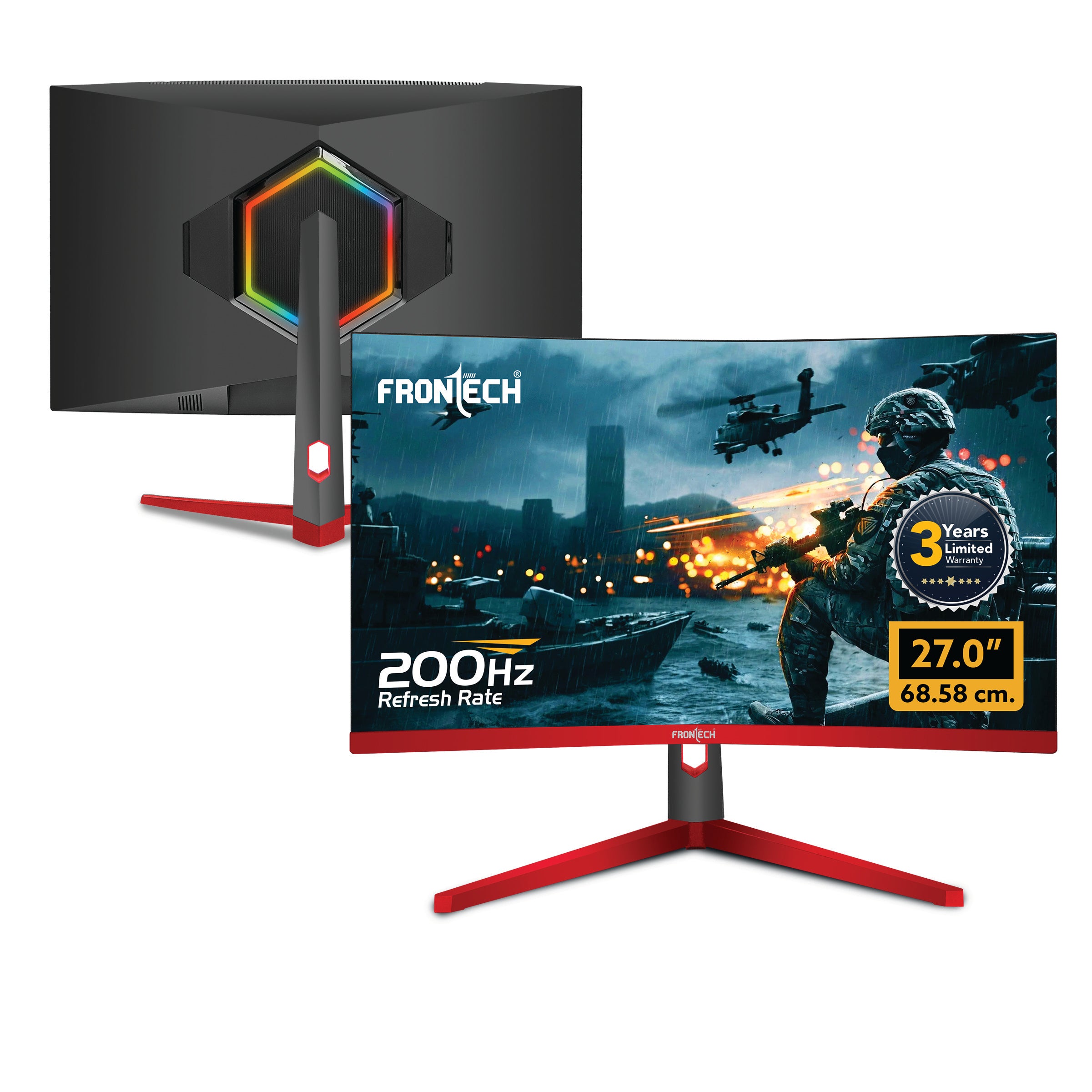 Frontech 27-inch (68.58 cm) Curved Gaming Monitor | 200Hz Refresh Rate | Full HD 1080p | Free Sync | Flicker-Free | HDMI & DP Dual Input (MON-0052) Frontech 27-inch (68.58 cm) Curved Gaming Monitor | 200Hz Refresh Rate | Full HD 1080p | Free Sync | Flicker-Free | HDMI & DP Dual Input (MON-0052)